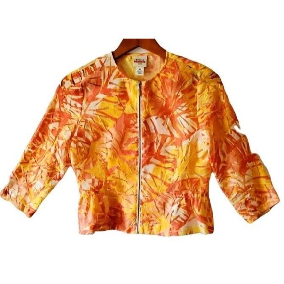 Ruby Rd. FAVORITE Orange Yellow Zip Front Crinkle Burnout Top Women's Size 6P - Picture 4 of 13